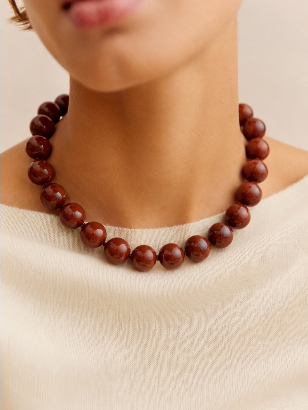 New! Crimson Cranberry Red Marbled Beaded Necklace NWOT 1074
